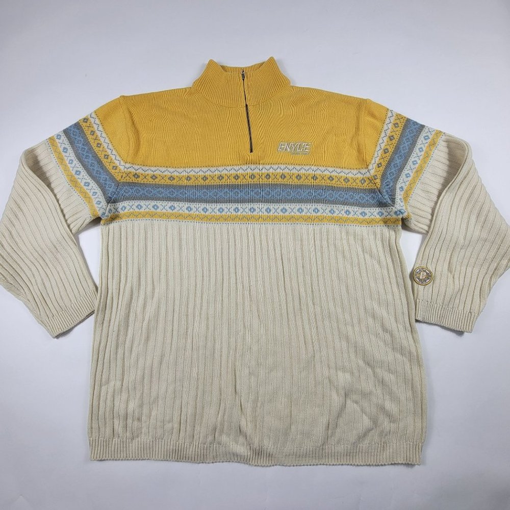 Enyce Winter Sports 1/4 Zip Beige Yellow Pull Over Winter Themed Adults XL
